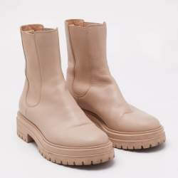 Gianvito Rossi Cream Leather Montey Ankle Boots Size 37.5