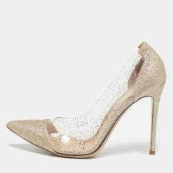 Gianvito Rossi Gold/Transparent Glitter and PVC Plexi Pumps Size 41