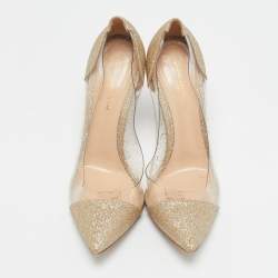 Gianvito Rossi Gold/Transparent Glitter and PVC Plexi Pumps Size 41