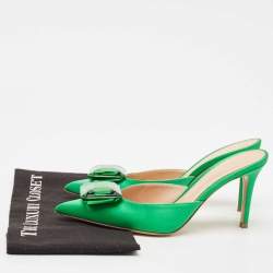Gianvito Rossi Green Satin Jaipur Crystal Pointed Toe Mules Size 39