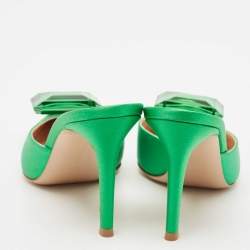 Gianvito Rossi Green Satin Jaipur Crystal Pointed Toe Mules Size 39