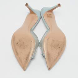 Pre Owned Gianvito Rossi Blue Suede and PVC Crystal Elle Slide Sandals Size 40