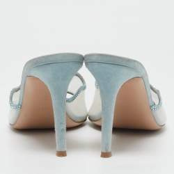 Pre Owned Gianvito Rossi Blue Suede and PVC Crystal Elle Slide Sandals Size 40