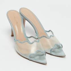 Pre Owned Gianvito Rossi Blue Suede and PVC Crystal Elle Slide Sandals Size 40
