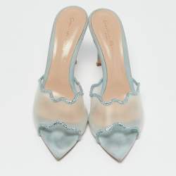 Pre Owned Gianvito Rossi Blue Suede and PVC Crystal Elle Slide Sandals Size 40