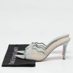 Pre Owned Gianvito Rossi Blue Suede and PVC Crystal Elle Slide Sandals Size 40