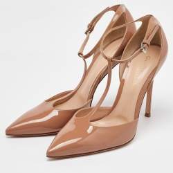 Gianvito Rossi Beige Patent Leather T-Strap D'orsay Pumps Size 40