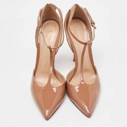 Gianvito Rossi Beige Patent Leather T-Strap D'orsay Pumps Size 40