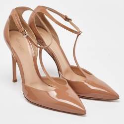 Gianvito Rossi Beige Patent Leather T-Strap D'orsay Pumps Size 40