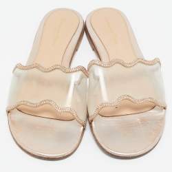 Pre Owned Gianvito Rossi Gold/Transparent Leather and PVC Crystal Embellished Flat Sandals Size 40