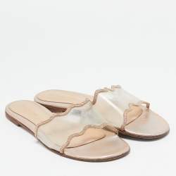 Pre Owned Gianvito Rossi Gold/Transparent Leather and PVC Crystal Embellished Flat Sandals Size 40