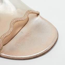 Pre Owned Gianvito Rossi Gold/Transparent Leather and PVC Crystal Embellished Flat Sandals Size 40