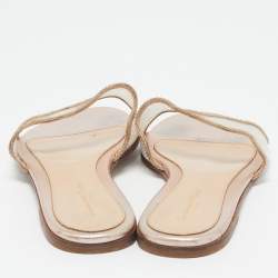 Pre Owned Gianvito Rossi Gold/Transparent Leather and PVC Crystal Embellished Flat Sandals Size 40