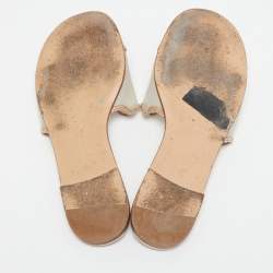 Pre Owned Gianvito Rossi Gold/Transparent Leather and PVC Crystal Embellished Flat Sandals Size 40