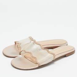 Pre Owned Gianvito Rossi Gold/Transparent Leather and PVC Crystal Embellished Flat Sandals Size 40