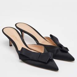 Pre Owned Gianvito Rossi Black Satin Kyoto Bow Pointed Toe Mules Size 40