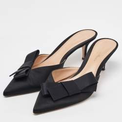 Pre Owned Gianvito Rossi Black Satin Kyoto Bow Pointed Toe Mules Size 40