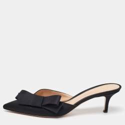 Pre Owned Gianvito Rossi Black Satin Kyoto Bow Pointed Toe Mules Size 40