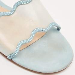 Gianvito Rossi Blue PVC and Suede Wavy Flat Sandals Size 40