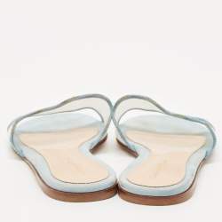Gianvito Rossi Blue PVC and Suede Wavy Flat Sandals Size 40