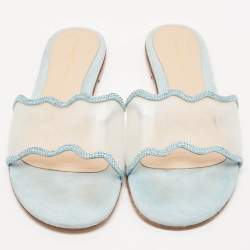 Gianvito Rossi Blue PVC and Suede Wavy Flat Sandals Size 40