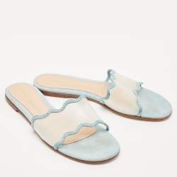 Gianvito Rossi Blue PVC and Suede Wavy Flat Sandals Size 40