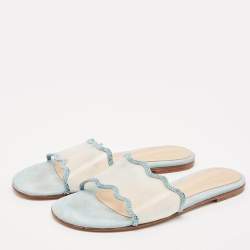 Gianvito Rossi Blue PVC and Suede Wavy Flat Sandals Size 40