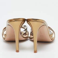 Pre Owned Gianvito Rossi Gold PVC and Leather Elle Slide Sandals Size 40