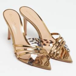 Pre Owned Gianvito Rossi Gold PVC and Leather Elle Slide Sandals Size 40