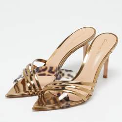 Pre Owned Gianvito Rossi Gold PVC and Leather Elle Slide Sandals Size 40