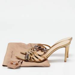 Pre Owned Gianvito Rossi Gold PVC and Leather Elle Slide Sandals Size 40