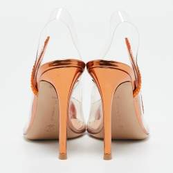 Pre Owned Gianvito Rossi Transparent/Orange PVC and Suede Embellished Hortensia Pumps Size 36.5