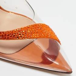 Pre Owned Gianvito Rossi Transparent/Orange PVC and Suede Embellished Hortensia Pumps Size 36.5