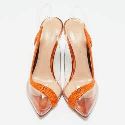 Pre Owned Gianvito Rossi Transparent/Orange PVC and Suede Embellished Hortensia Pumps Size 36.5
