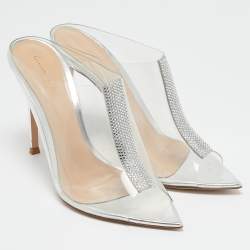 Gianvito Rossi Transparent PVC Crystal Embellished Sigma Mules Size 37