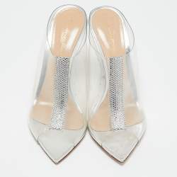 Gianvito Rossi Transparent PVC Crystal Embellished Sigma Mules Size 37
