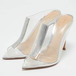 Gianvito Rossi Transparent PVC Crystal Embellished Sigma Mules Size 37