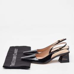 Pre Owned Gianvito Rossi Black Patent Leather Slingback Block Heel Pumps Size 38