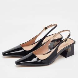 Pre Owned Gianvito Rossi Black Patent Leather Slingback Block Heel Pumps Size 38