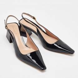 Pre Owned Gianvito Rossi Black Patent Leather Slingback Block Heel Pumps Size 38