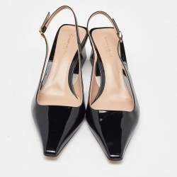 Pre Owned Gianvito Rossi Black Patent Leather Slingback Block Heel Pumps Size 38