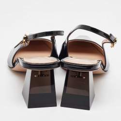 Pre Owned Gianvito Rossi Black Patent Leather Slingback Block Heel Pumps Size 38