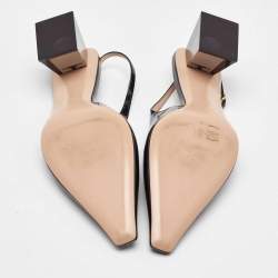 Pre Owned Gianvito Rossi Black Patent Leather Slingback Block Heel Pumps Size 38