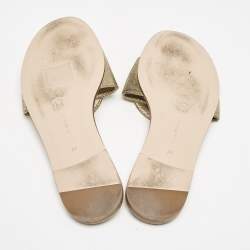 Gianvito Rossi Metallic Gold/Black Suede Buckle Detail Flat Slides Size 34