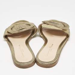 Gianvito Rossi Metallic Gold/Black Suede Buckle Detail Flat Slides Size 34