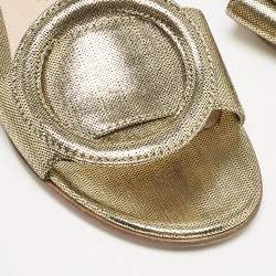 Gianvito Rossi Metallic Gold/Black Suede Buckle Detail Flat Slides Size 34