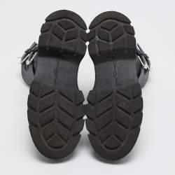 Pre Owned Gianvito Rossi Black Leather Marloe Combat Boots Size 38