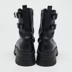 Pre Owned Gianvito Rossi Black Leather Marloe Combat Boots Size 38