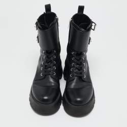 Pre Owned Gianvito Rossi Black Leather Marloe Combat Boots Size 38