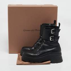 Pre Owned Gianvito Rossi Black Leather Marloe Combat Boots Size 38